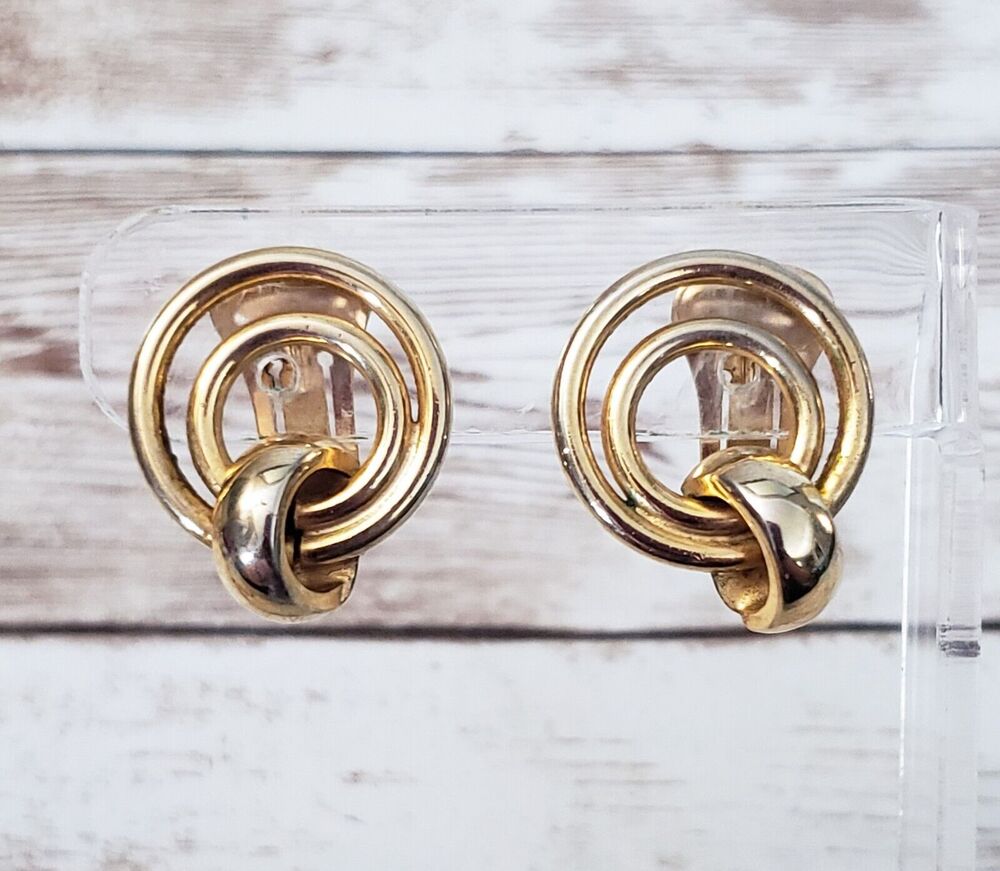 Vintage Clip On Earrings - Gold Tone Multi Circle Design 1"